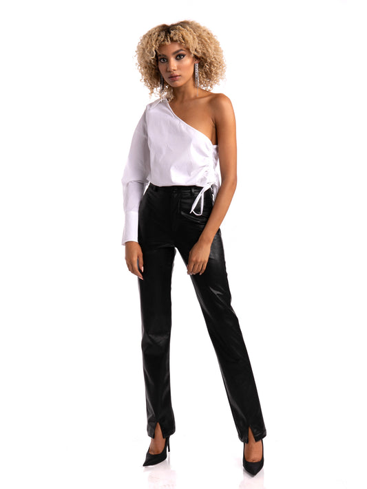 Poplin One-Shoulder Blouse